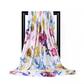 

2020Luxury Brand Elegant 90cm Large Square Silk Muslim Kerchief Fashion Scarf Women chiffon hijab scarves blanket poncho winter