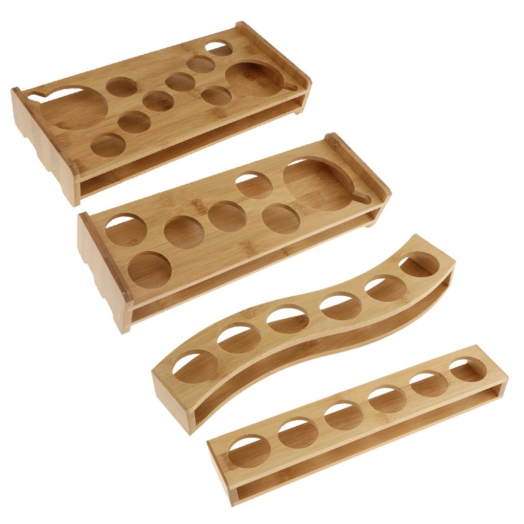 Bamboo Shot Glass Holder Rack Barware Whisky Cup Serving Tray Vodka Rum Tequila Cocktail Cups Organizer - 6 Holes Straight