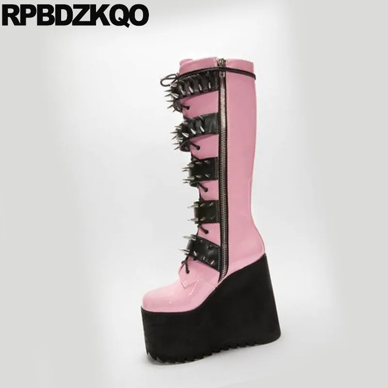 Gothic 11 Demonia 10 Shoes Big Size Punk Rock Boots Rivet 12 Knee High Wedge  Pink Harajuku Heel Sexy Drag Queen Women Studded - Women's Boots -  AliExpress