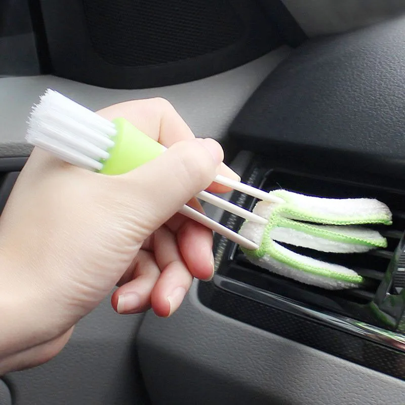 

2In1 Green Car Air-conditioner Outlet Dirt Duster Cleaner Brush Car Air Conditioning Vent Blinds Cleaning Brush Car Accessories