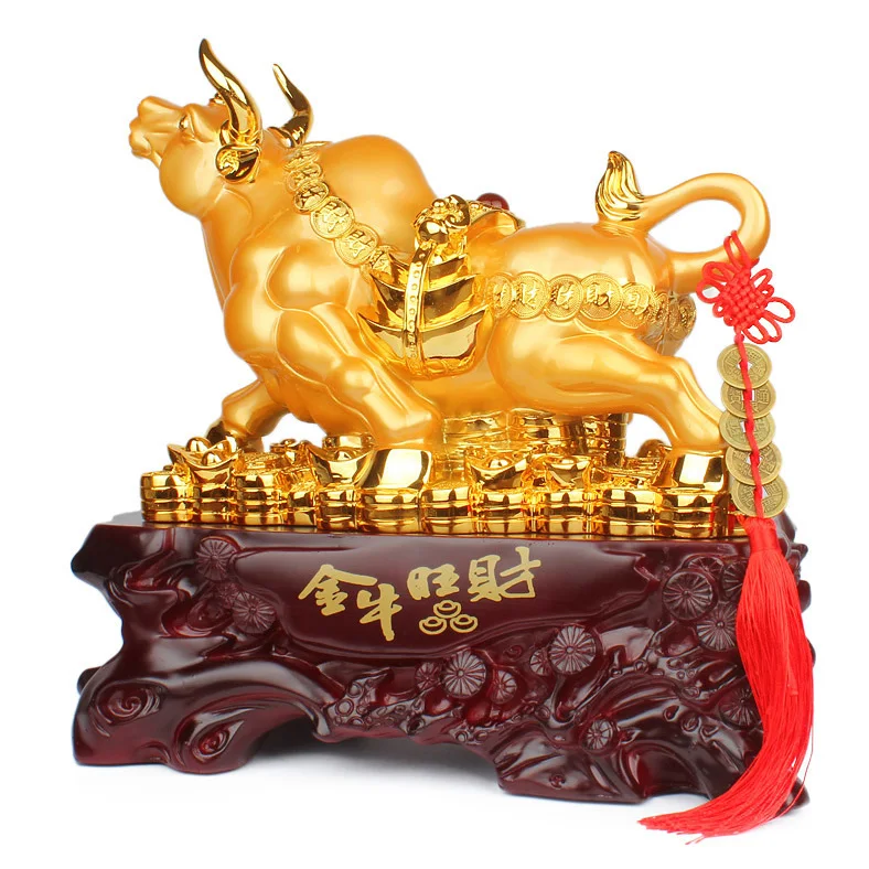 The Source Of Honghua Plating Gold Wangcai Crafts Resin Decoration Market Taurus Cattle Zhaocai Ornaments
