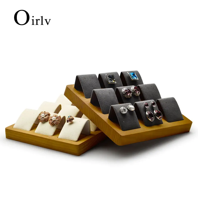 

Oirlv новая деревянная подставка для сережек с 9 ячейками органайзер для сережек из микрофибры поднос для ювелирных изделий дисплей для сережек
