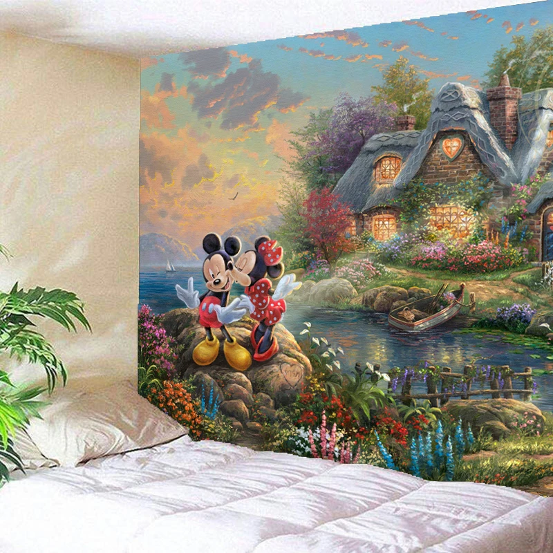 

Mickey Minnie Love Carpet Hanging Animal Tapestry Jurassic Polyester Fabric Kid Bedroom Decorating Hippie Wall Blanket