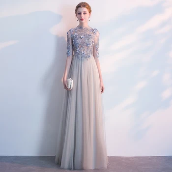 

2020 New Embroidery High Neck Evening Dress Long A-Line Sexy Backless Evening Gown Illusion Beading Flowers Female Formal Dress