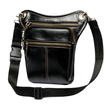 

Fashion Waist Pack Men Leather Bag Vintage Drop Leg Bag Pack Thigh Belt Travel Male Motorcycle Riding Waist Pouches Black