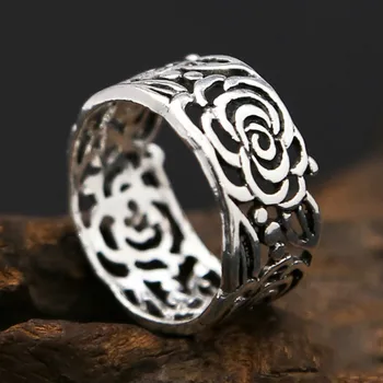 

925 sterling Thai silver Men Women Wedding Hollow Peony Tail Ring Gift Fashion jewelry Flower Ring