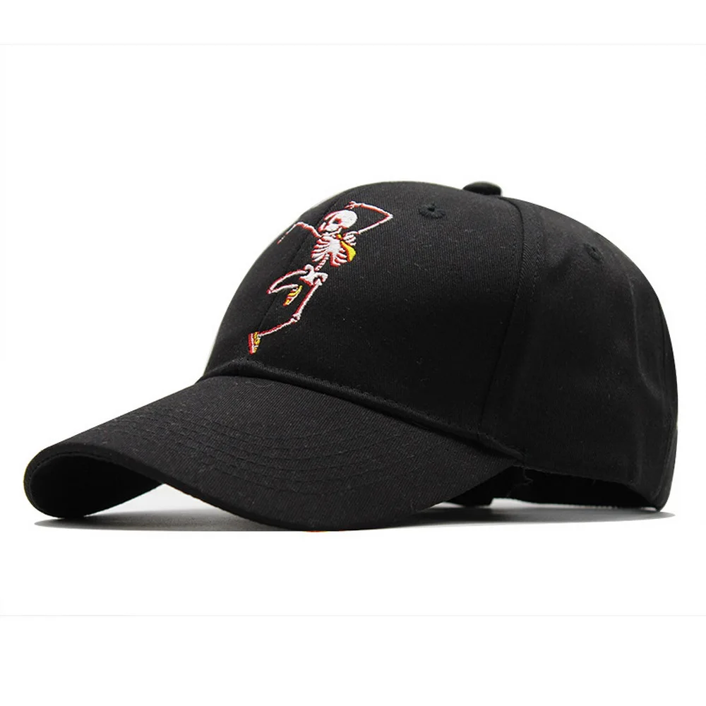 

Four Seasons Unisex Baseball Caps Hip-Hop Style Curved Brim Skull Embroidery Pattern Personality Adjustable Head Circumference