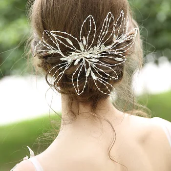 

J6167. NPASON Bride Headwear Hairpin Manual Weave Reticular Ornaments Wedding Edge Clamp Hair Decorate New