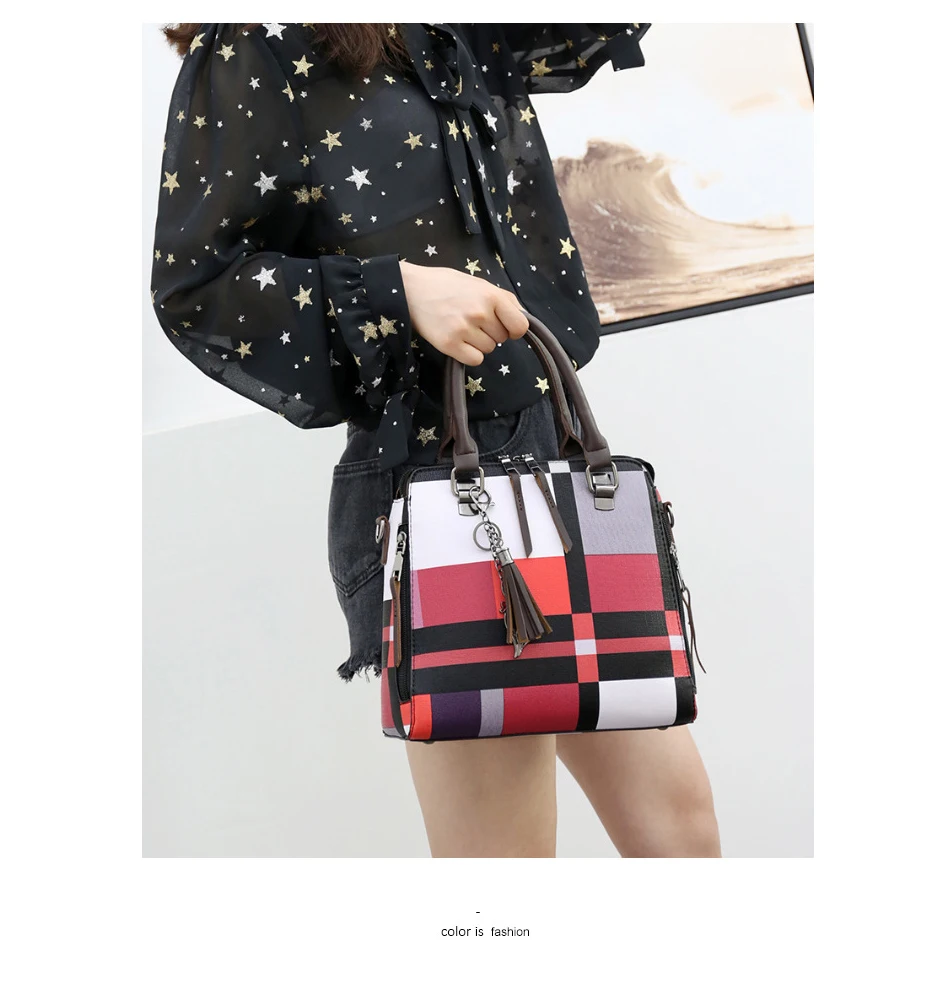 Модные клетчатые кожаные сумки сумочки с кисточкой сумки с верхней ручкой 4 комплекта сумки офисные женские роскошные сумки через плечо