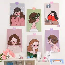 Korean Ins 6 Sheets Cute Girl Illustration Series Decoration Card Photo Props Pink Postcard Bedroom Wall Sticker Greeting Card