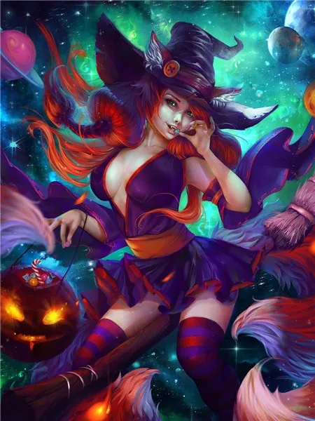 Anime Girl Portrait Diamond Painting 5D Full Square Round Diamond Halloween Pumpkin Embroidery Mosaic Rhinestone Pictures Decor 