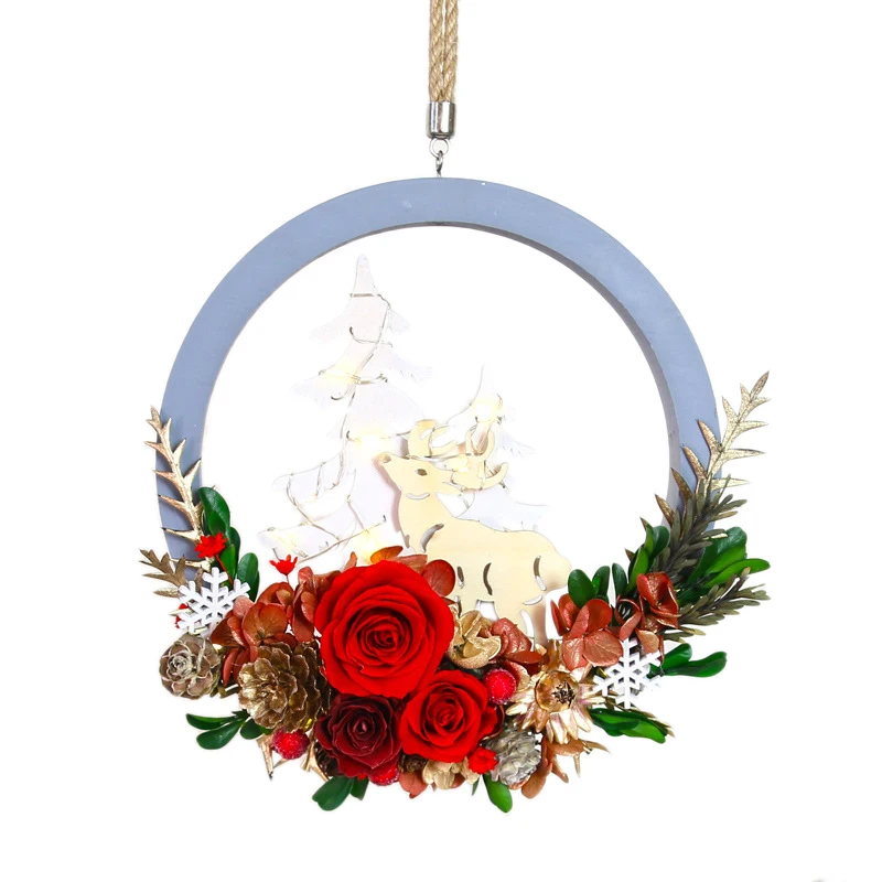 Red Christmas Gift Eternal Flower Garland Home Decoration Wreath Pendant a Deer Have You Rose To Send a Girlfriend Gift - Color: Red