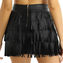 Iiniim, женская кожаная Коктейльная юбка, высокая талия, мини-юбки, многослойная бахрома, кисточка, облегающая, вечерние, Клубная одежда, мини-юбка