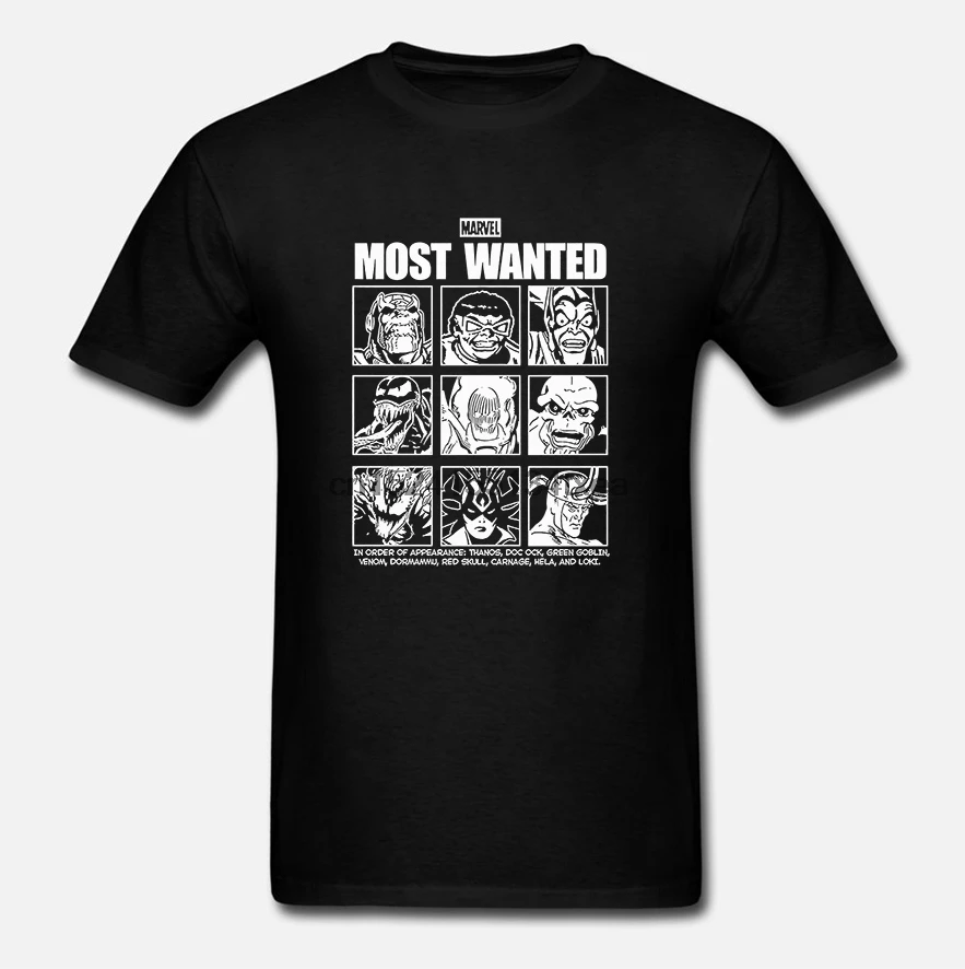 Most Wanted Villains Thanos Doc Ock Green Goblin Venom Red Skull Carnage Loki Tee Mens Adult Graphic T-Shirt Apparel | Мужская одежда