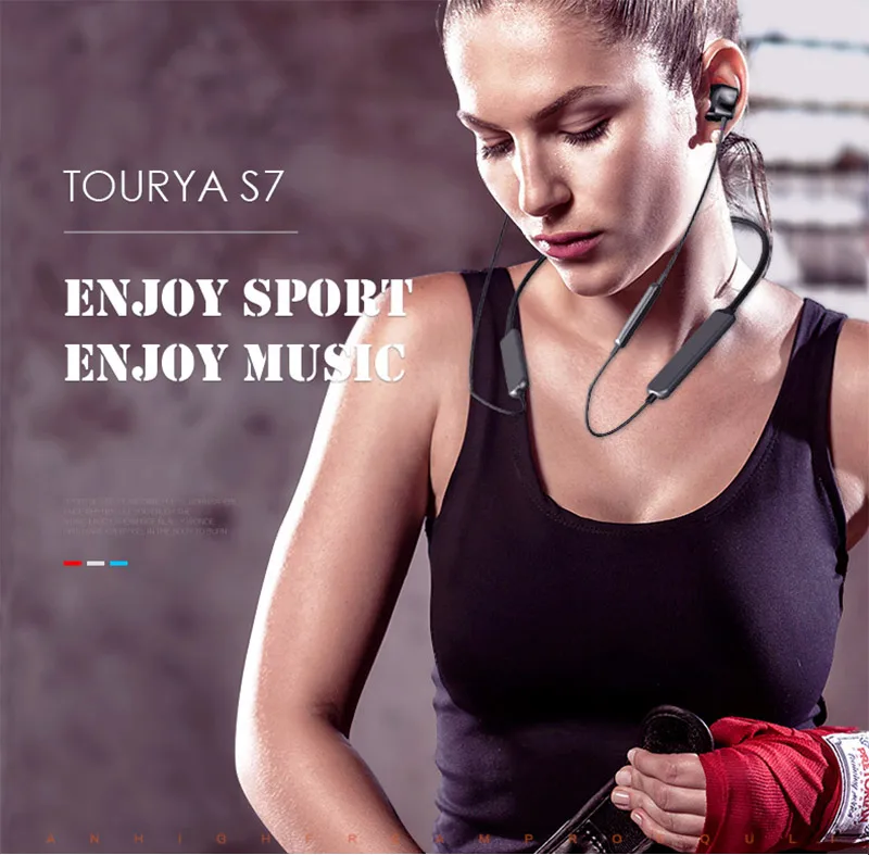 Tourya S7, беспроводные наушники, Bluetooth 5,0, спортивные наушники, 30 H, время воспроизведения, четыре привода, гарнитура с шейным ремешком для телефона, спорт