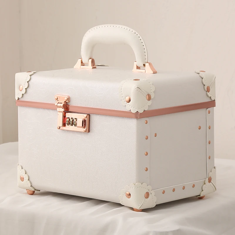 Women's Makeup Artist Beauty Vanity Case Storage Organizer Box Password Pink Suitcase Professional Cosmetic Bag Customized