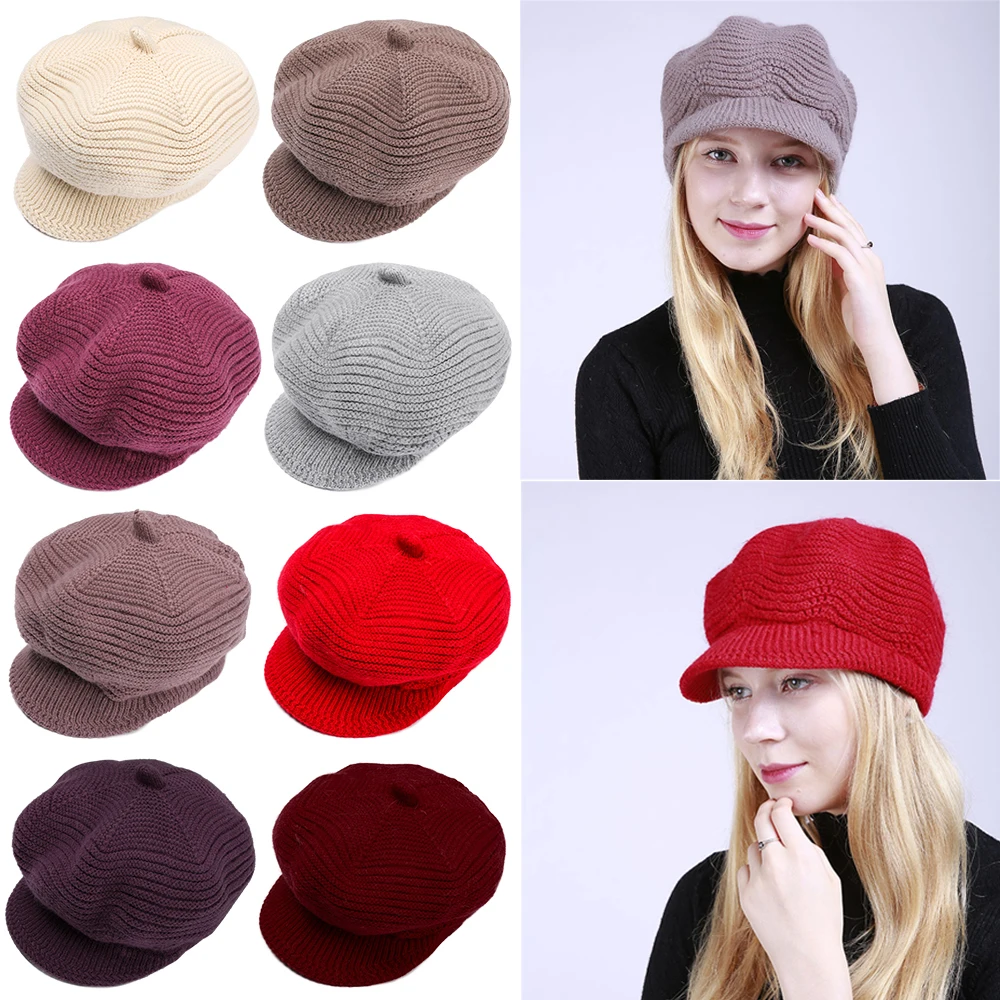 Модная женская зимняя вязаная шапка, утолщенная, теплая, козырьки, карамельный цвет, мягкая, плюс бархат, остроконечная шапочка, шапка для девочек, повседневная, изящная шапка