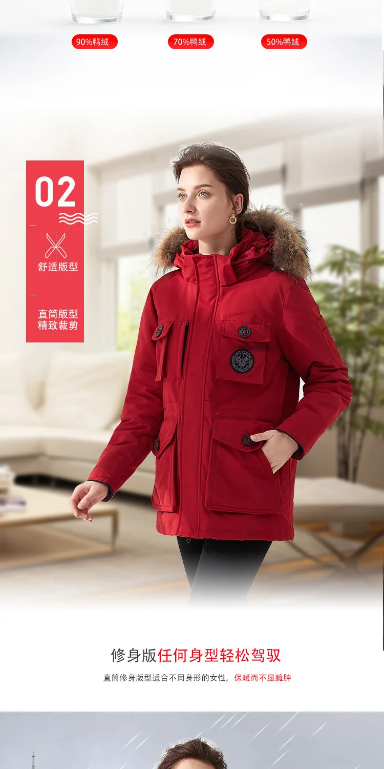 Goose Outdoor Down Jacket Women's Mid-length Large Size Men's Loose-Fit Padded Army Workwear Students Couples Coat-Style