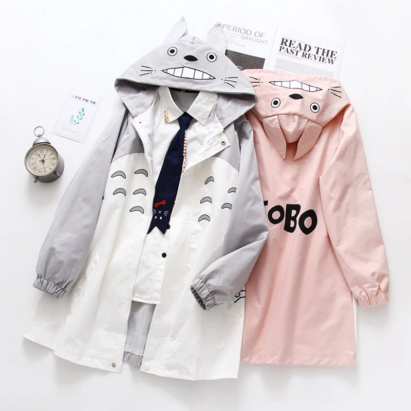 Kawaii Totoro Jacket Cartoon Anime Harajuku Hooded Ears Outerwear Loose