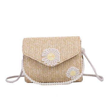 

Straw Bag Hangbags Women's Summer Rattan Bags Fashion Totes Bag Pearl Shoulder Small Square Handmade Woven Beach bolso mujer