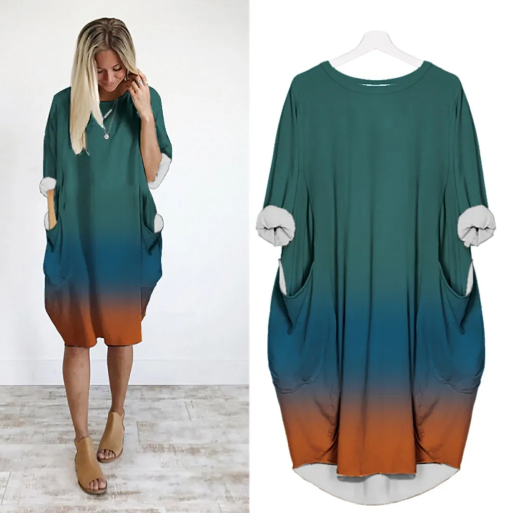 Винтажное платье Vestido, женское платье размера плюс, свободное платье, женское платье с круглым вырезом и длинным карманом, рождественское платье grande taille femme#301102