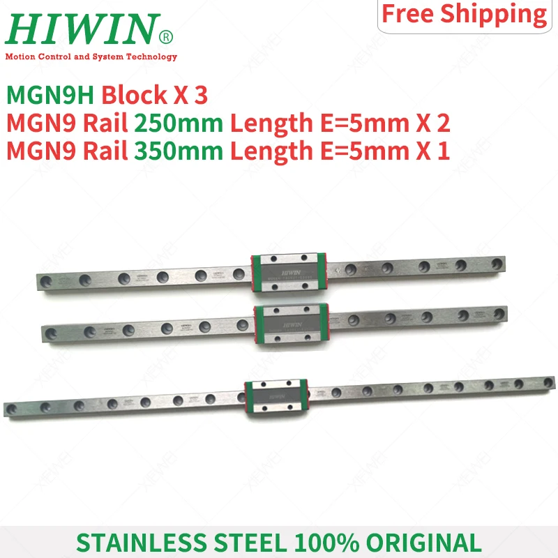 

Free Shipping HIWIN Stainless Steel 2pcs MGN9 250mm Rail 1pcs MGN9 350mm rail with 3pcs MGN9H Carriages for 3D Printer Pro