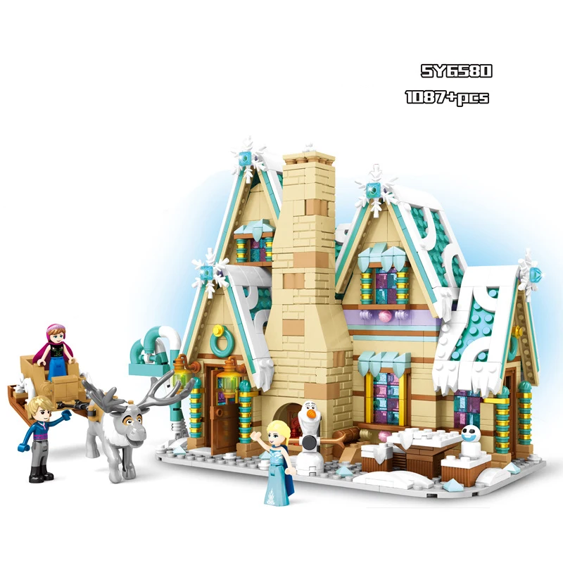 

Hot Fairy tale princess Snow queen ice house building block Elsa And Anna olaf Kristoff figures Castle bricks toys for girls