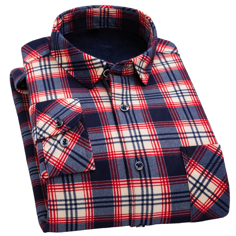 

Men's Plaid Long Sleeve Shirt 2019 Autumn and Winter Thicken Plus Velvet Warm Fashion Thick Casual Shirt / Plus size 6XL Shirt