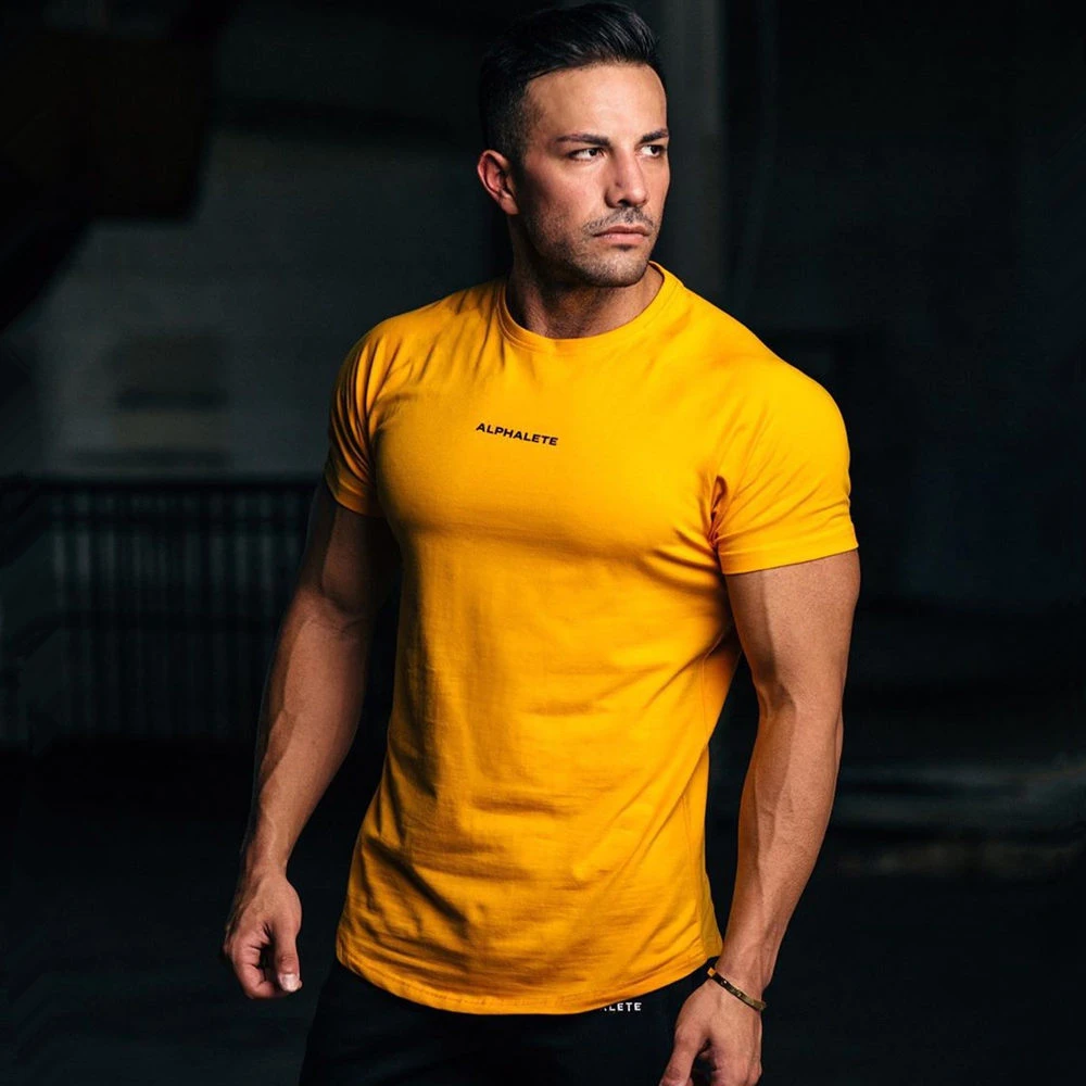 Men's Gym T-Shirt Fitness Bodybuilding Slim Fit Short Sleeve Workout Tops Tee