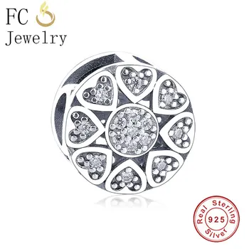 

FC Jewelry Fit Brand Charm Bracelet 925 Sterling Silver Heart Flower Micro Pave Zircon Bloem bead Making Dad For Wife Berloque