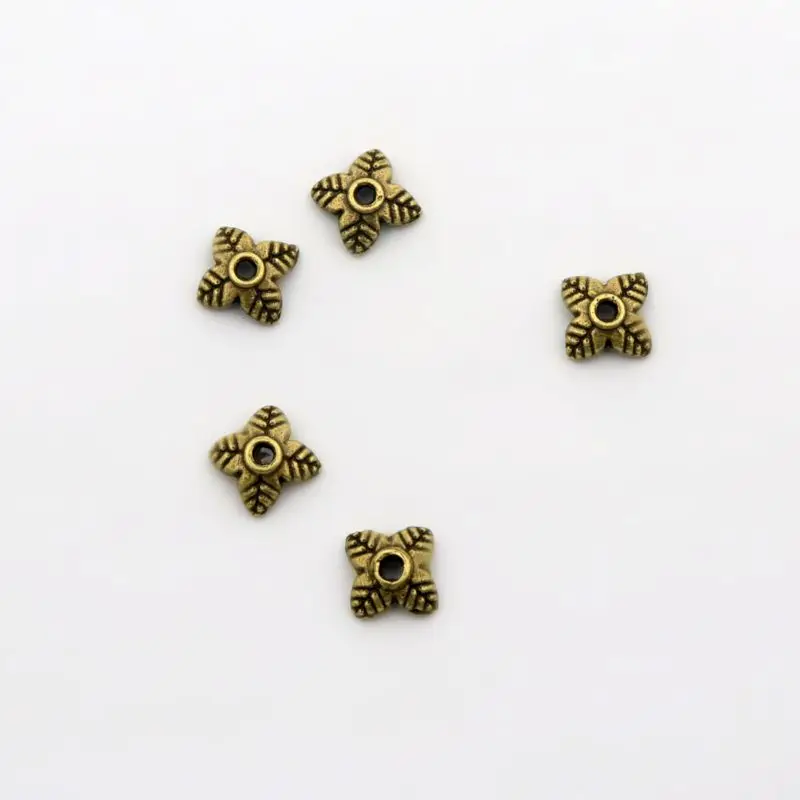 100 Stück 4 Blütenblätter Blatt Blume Lose Sparer End Bead Caps für Schmuckherstellung Finden Diy Beadworks Zubehör Komponente Großhandel – Detail 4