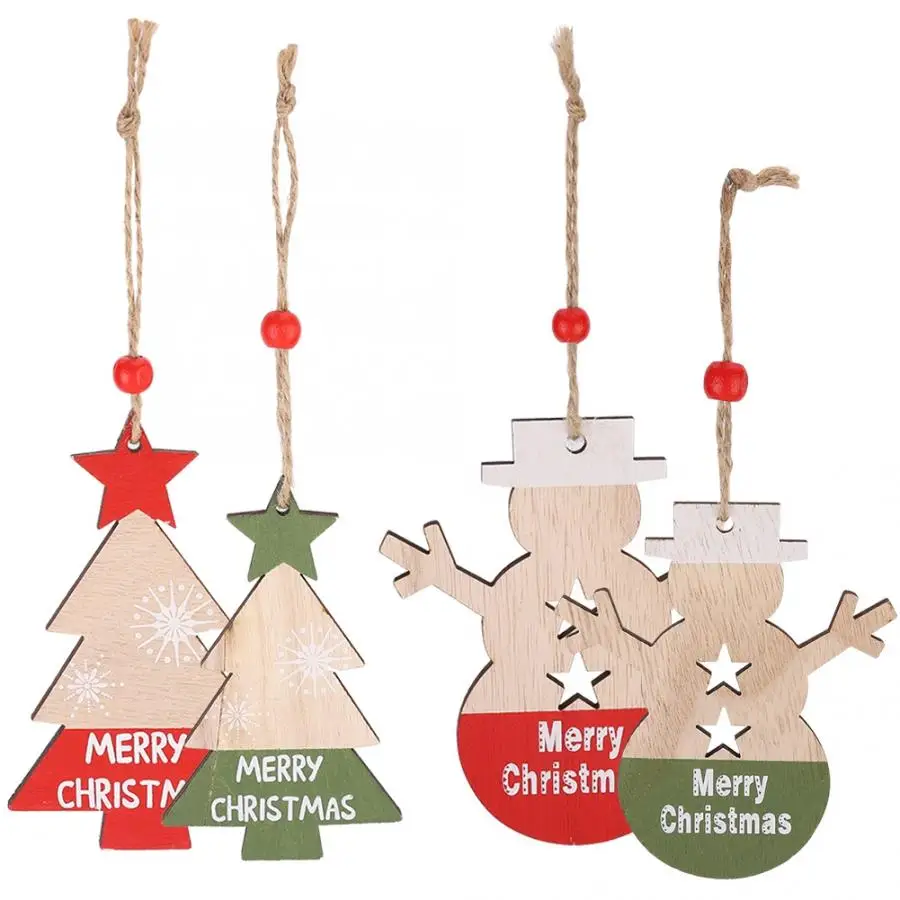 

2pcs Wooden Home Pendant Christmas Tree Decoration Xmas Snowman Ornament Non Toxic And Tasteless