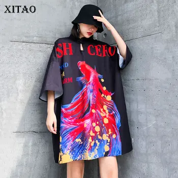 

XITAO Letter Pattern Dress Fashion New 2020 Spring Elegant Goddess Fan Plus Size Bow Elegant Goddess Fan Loose Dress XJ4298