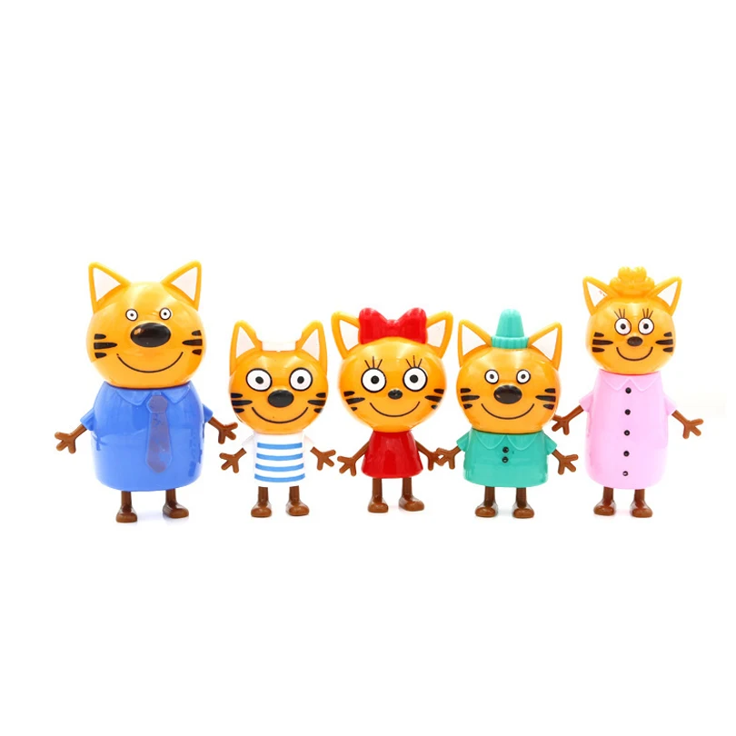 

5pcs/lot Three Toys Tucker Compote Caramel Happy Kittens Cat PVC Action Figure