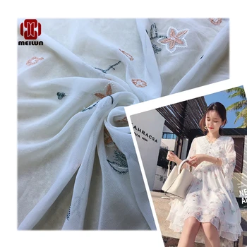 

quintal tecido de chiffon seda tridimensional bordado malha tecido branco tecido de renda macia tecido de vestuário artesanal di