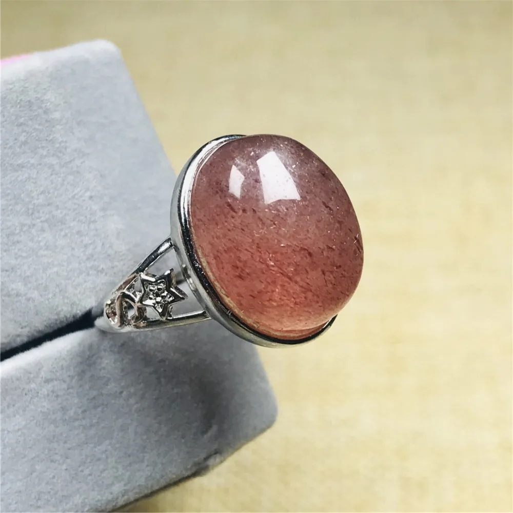 Топ натуральный клубничный кварц кольцо ювелирные изделия для женщин и мужчин подарок ледяной красный кристалл серебро 18x15 мм бусины регулируемый размер кольцо с камнем AAAAA