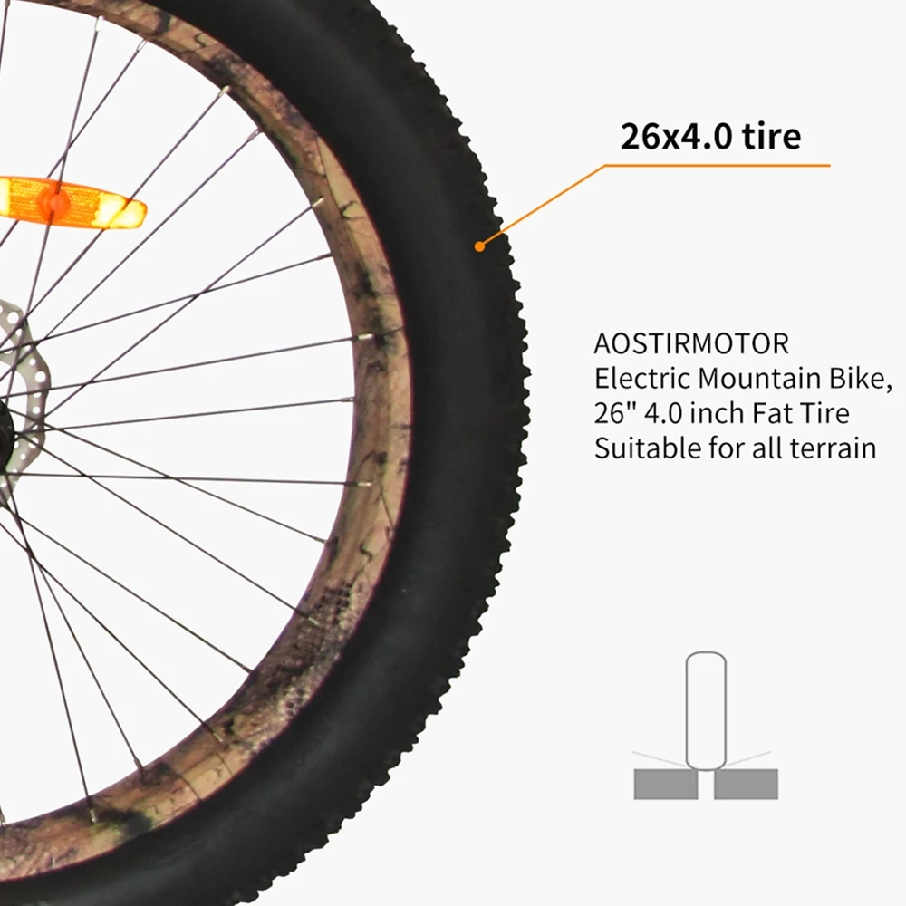 AOSTIRMOTOR Electric Mountain Bike Fat Tire Electric Bicycle Beach Cruiser Bike 1500W EBike 48V 14.5Ah Lithium Battery US Stock