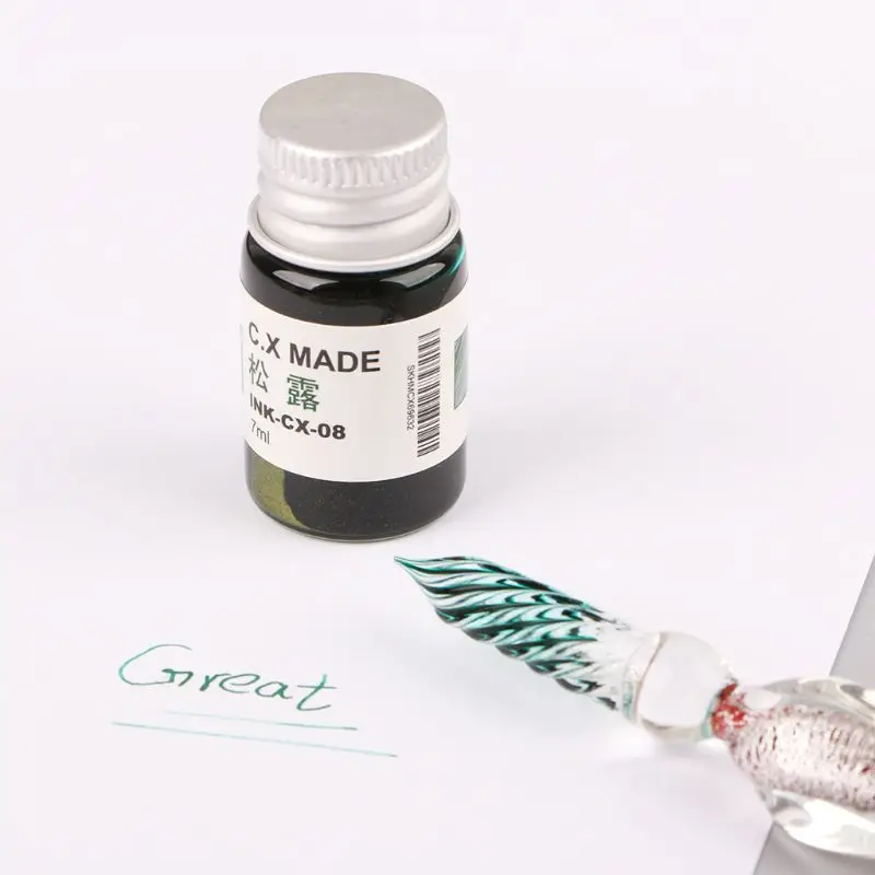 

12pcs Gold Powder Colored Bottled Glass Dip Pen Ink Set Fountain Writing Signature Box Gift 7ML WXTA