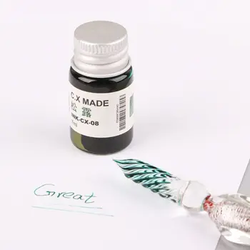 

12pcs Gold Powder Colored Bottled Glass Dip Pen Ink Set Fountain Writing Signature Box Gift 7ML WXTA