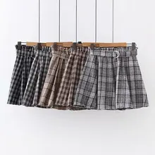 Японские туфли в стиле Mori girl, осень-зима Ретро клетчатая юбка, в студенческом стиле; Дикий Пояс с эластичной резинкой на талии для девочек короткая юбка из шерсти в Корейском стиле