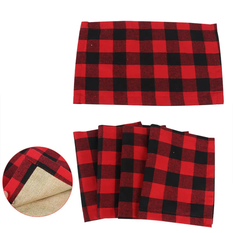 Christmas Red Black Plaid Placemat Christmas home Decoration Table Pad Mat Christmas Kitchen Supplies Navidad New Year 2021 gift Christmas Red Black Plaid Placemat Christmas home Decoration Table Pad Mat Christmas Kitchen Supplies Navidad New Year 2021 gift