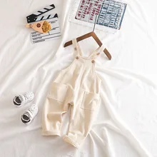 От 1 до 3 лет г. Осенние повседневные штаны на подтяжках в Корейском стиле для маленьких мальчиков и девочек цельнокроеное детское платье