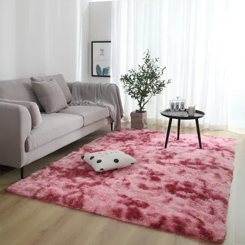 

Grey Carpet Tie Dyeing Long Hair Plush Soft Carpets for Living Room Anti-slip Floor Mats Bedroom Water Absorption Area Rugs