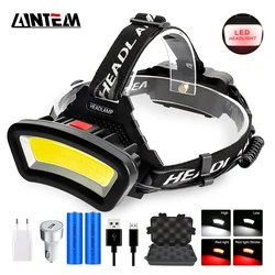 8000LM USB Rechargeable LED Headlight 200m Long Lighting Distance Wide Angle COB Head Lamp Lantern For Hike Outdoor Use 2*18650