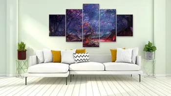 

HD Printed Paintings Frames Home Decor Living Room 5 Pieces Green Fluorescence Forest Landscape Posters Canvas Pictures Wall