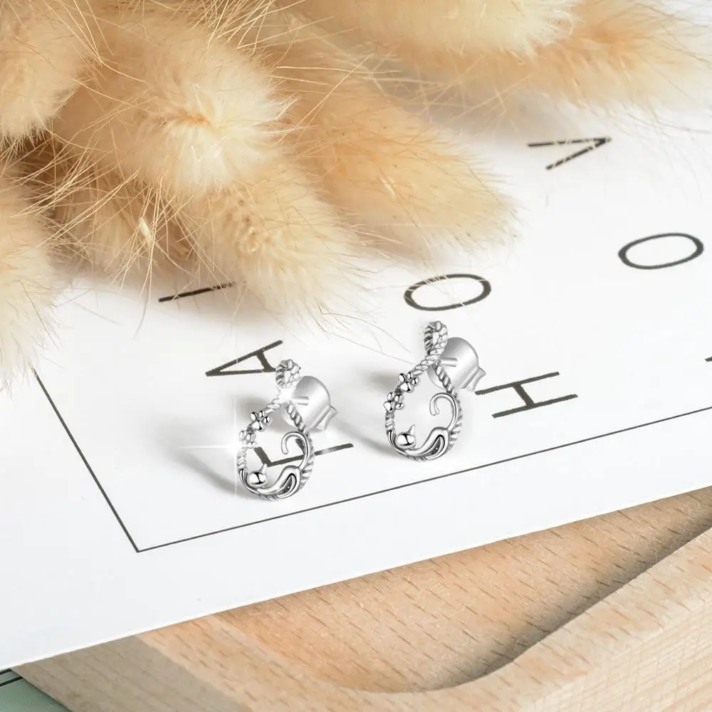 Серьги EUDORA, 925 пробы, серебряные, милые, Китти, серьги с маленькой колыбелькой, ленивый кот, серьги, ювелирные изделия, животные, подарки на день рождения, CYE109