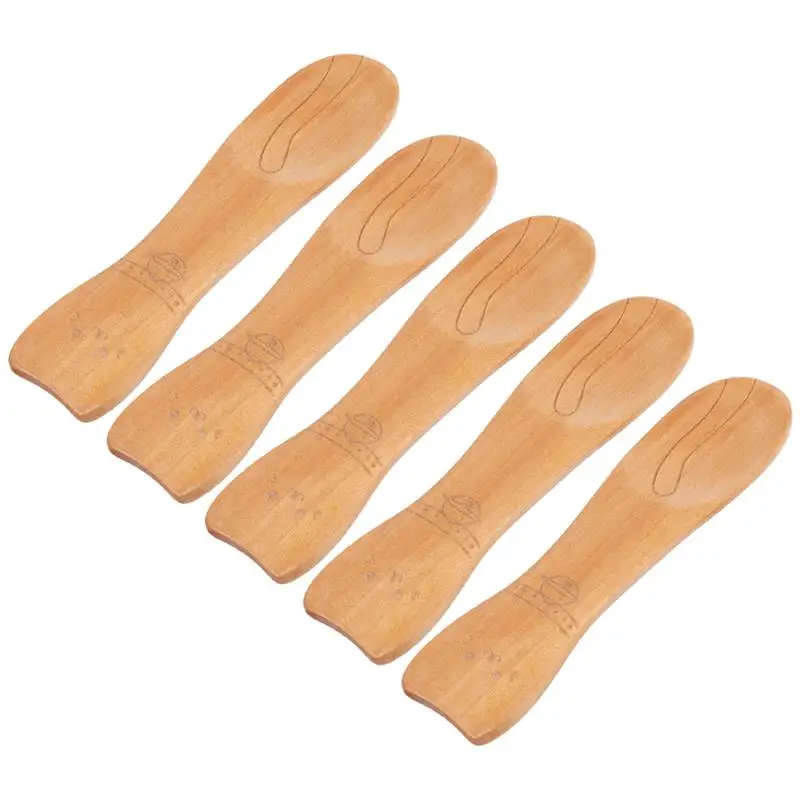 5Pcs Eco-friendly Wooden Spoons Hand Carved Cute Cartoon Animal Pattern Kids Spoon Baby Food Dessert Serving Spoons(Cat