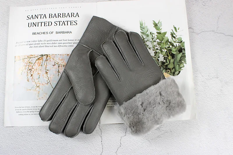 Winter Warm Sheepskin Fur Gloves Men's Thickened Windproof and Cold-Proof Outdoor Riding Sheep Leather Wool Finger Gloves