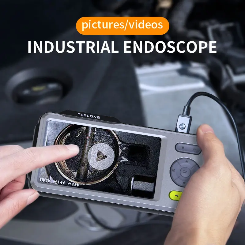 Teslong 1080P  5" IPS Screen 5mm Dual Lens Endoscope Inspection Camera Waterproof Borescope 5m 7 Leds Built-in Microphone 32GB 4