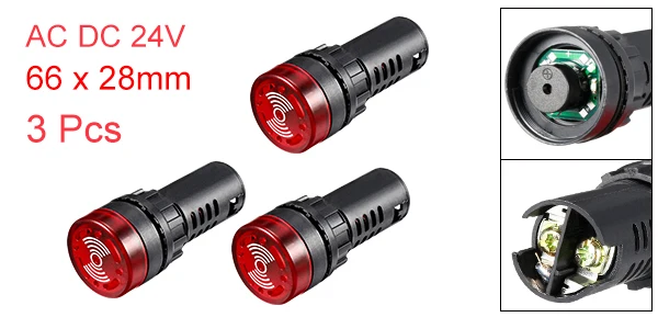 Red 24V 3Pcs Uxcell 2/3/5/10 шт AC/DC 24V сигнальная лампочка Панель индикатор мигающая сигнализация с зуммер, в красном и желтом цветах, красный и зеленый светодиодный - Цвет: Red 24V 3Pcs